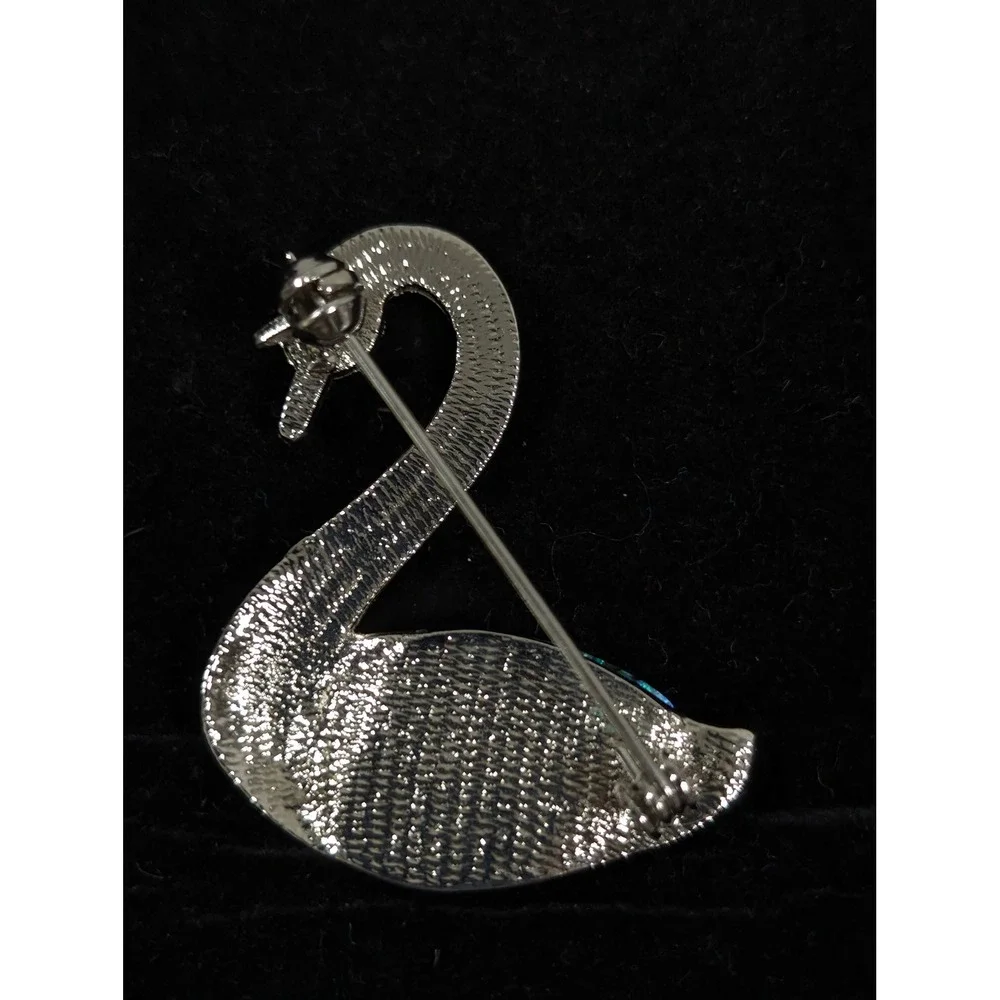 Retro Silver‎ Tone Swan Brooch Pin Faux Abalone Shell Bird Vintage Style